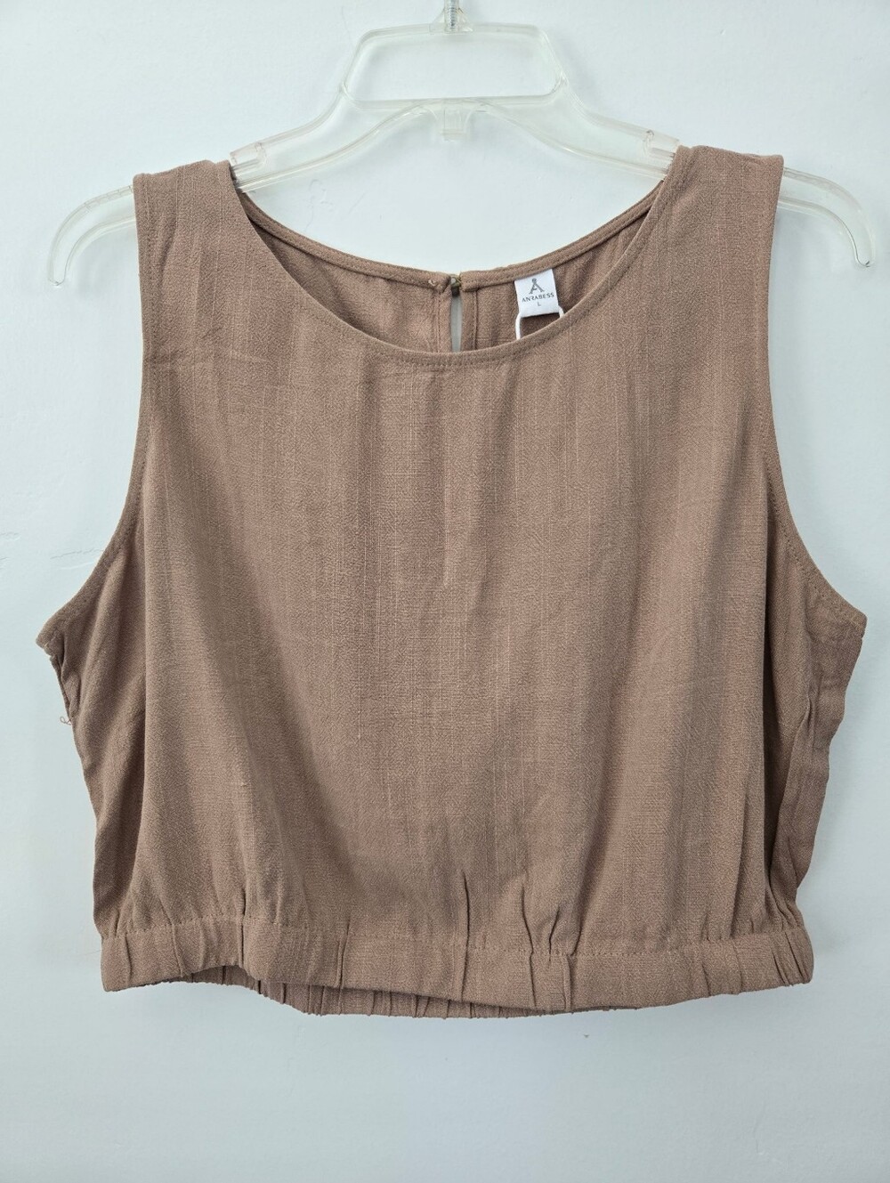 Anrabess Coastal Bohemian Linen Blend Sleeveless Cropped Tank Top. Large.